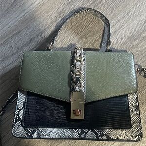 Aldo Olive and Ebony Snakeskin Satchel